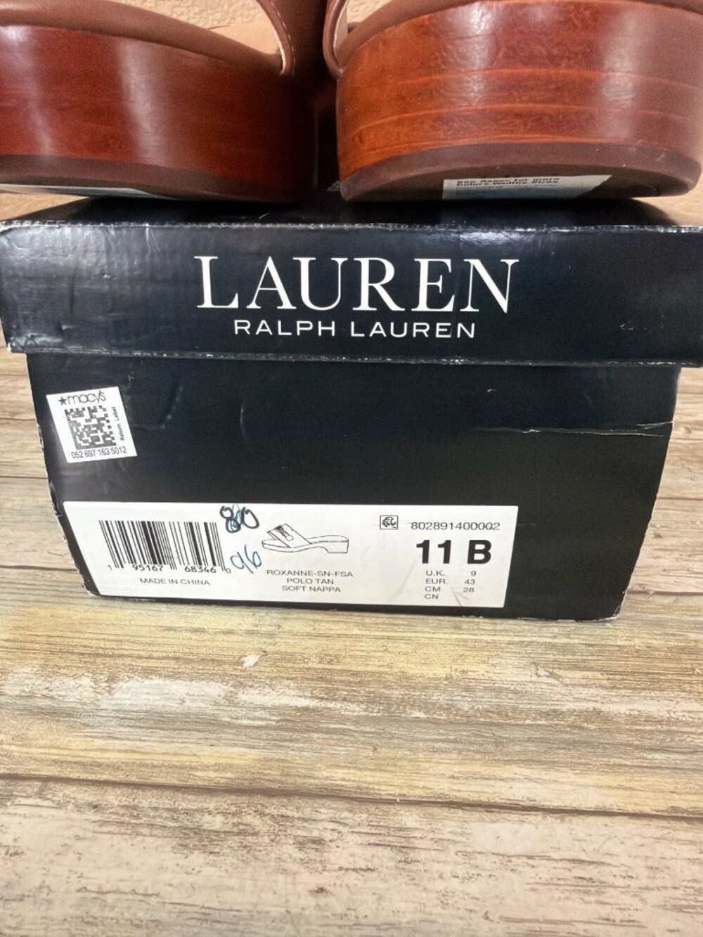 Ralph Lauren Roxanne Block Heel Slide Sandals Tan Leather Sz 11 New in Box - Picture 3 of 15